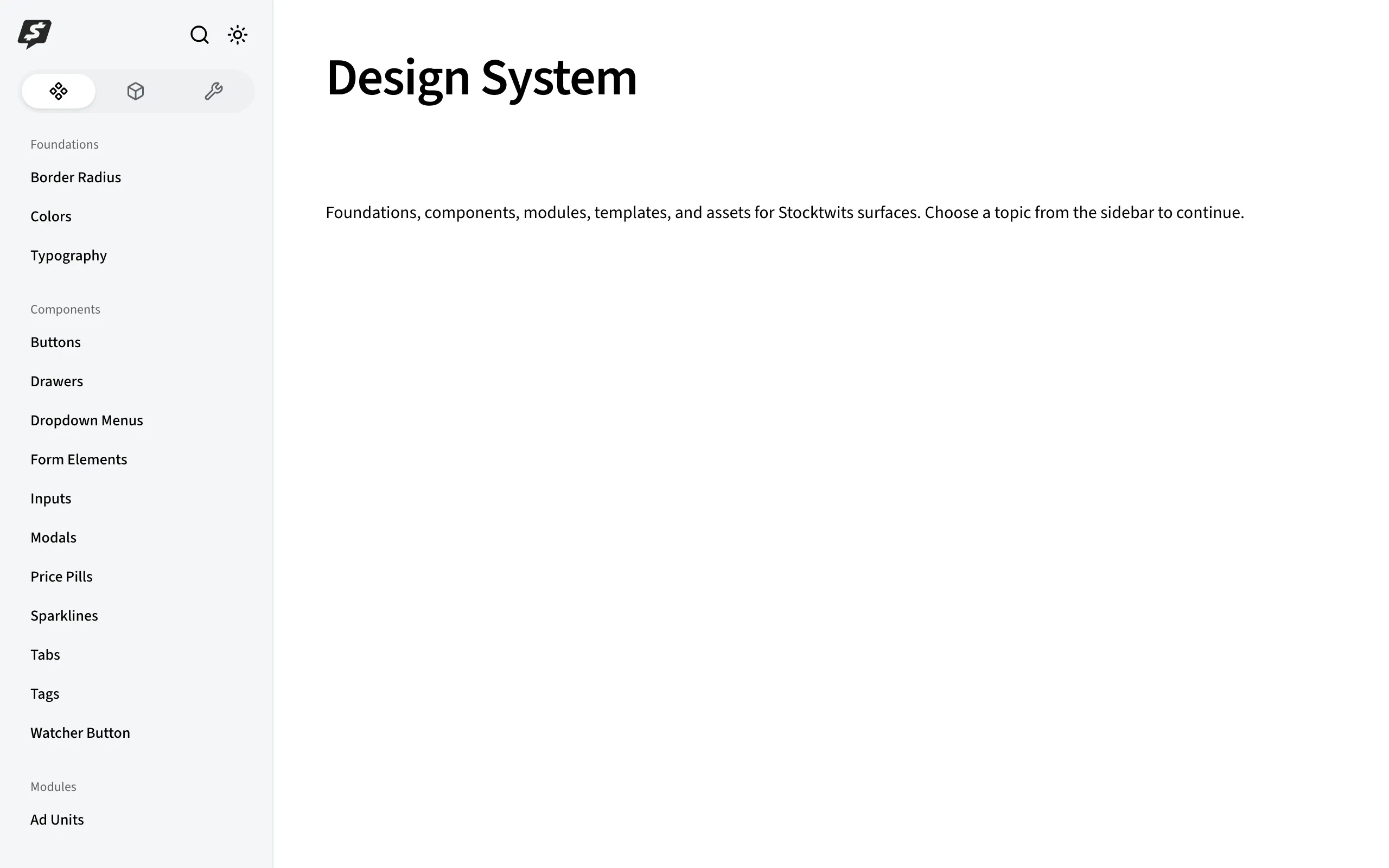 The design system home: foundations, components, modules, templates, and assets